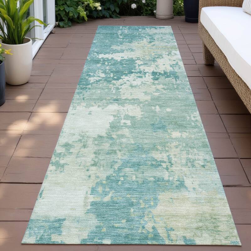 Machine Washable Indoor/Outdoor Contemporary Blend Chantille Rug - Teal - 2'3" x 7'6"