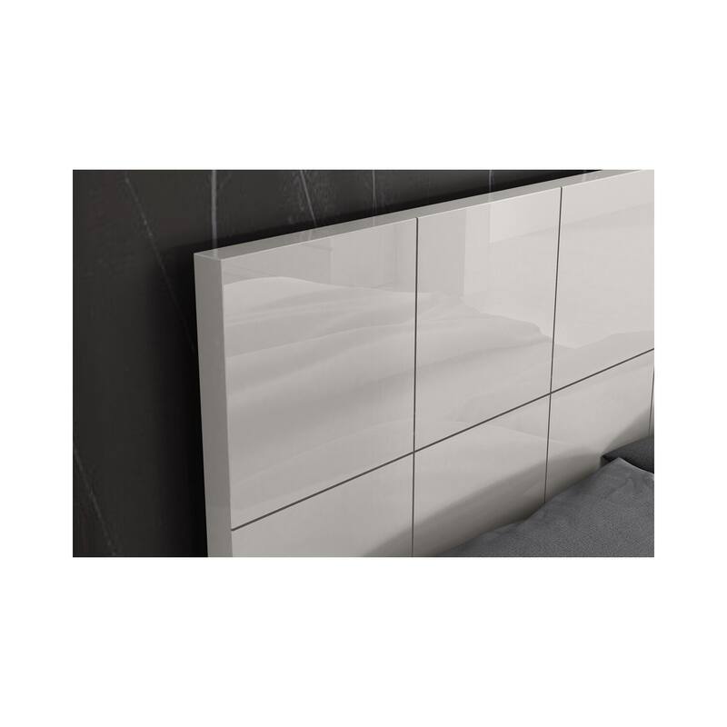 King Size Bed with Modern Square Headboard - Light Grey High Gloss Finish Bedroom Furniture
