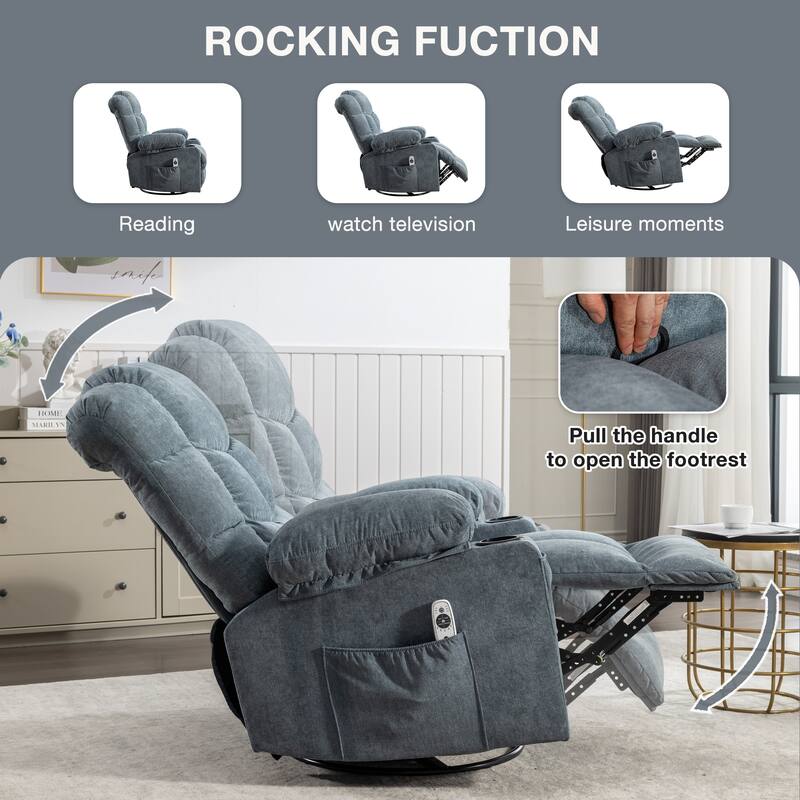 Manual Massage Recliner Chair, Overstuffed Rocker Chairs with Heat and 2 Cup Holders & USB Charge Port, for Living Room