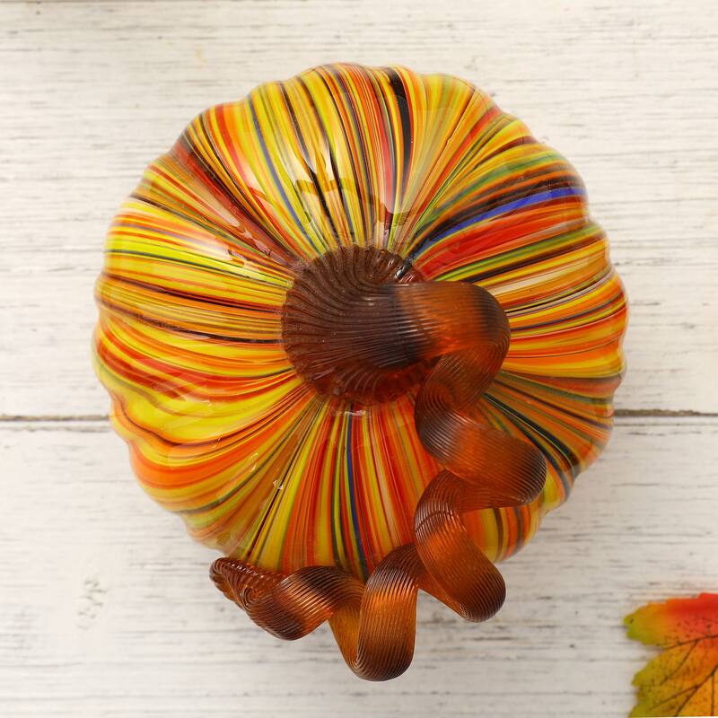 Glitzhome Multi Striped Fall Harvest Glass Pumpkins Halloween Thanksgiving Festival Decorations