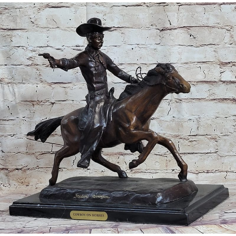 Frederic Remington Bronze Sculpture Cowboy On Imitative Horse Western Art Old West 15 Inches X 18 Inches