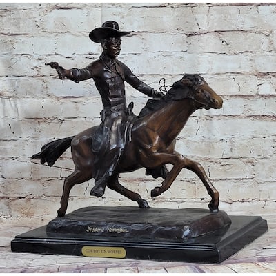 Frederic Remington Bronze Sculpture Cowboy On Imitative Horse Western Art Old West 15 Inches X 18 Inches
