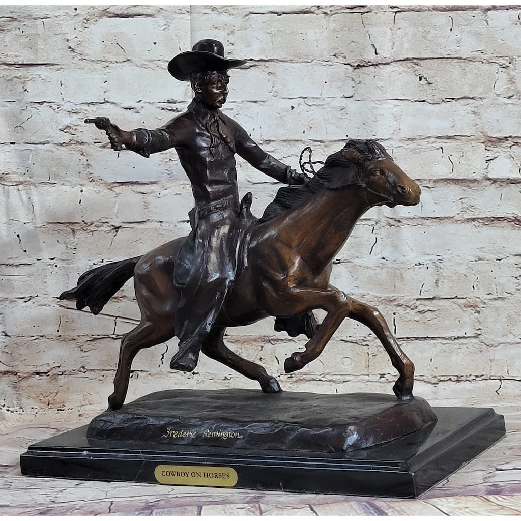 Frederic Remington Bronze Sculpture Cowboy On Imitative Horse Western Art Old West 15 Inches X 18 Inches