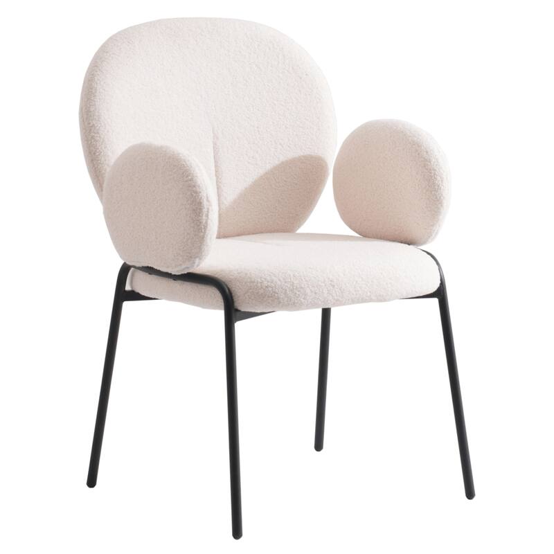 Celestial Boucle Upholstered Iron Dining Chairs by LeisureMod - White