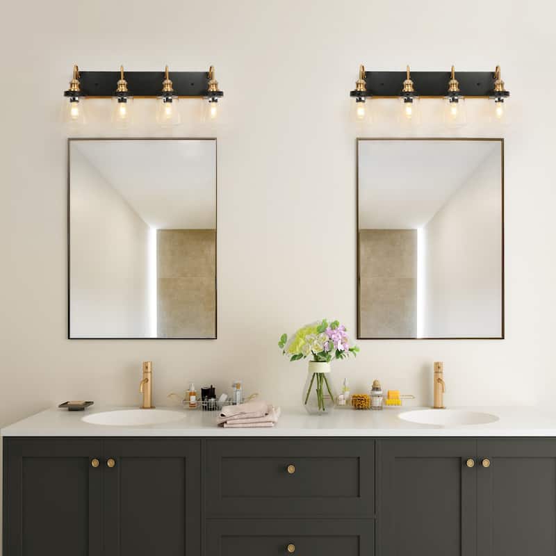 Cozia Luxury Modern Farmhouse Bathroom Vanity Light Black Gold Wall Sconce with Clear Glass