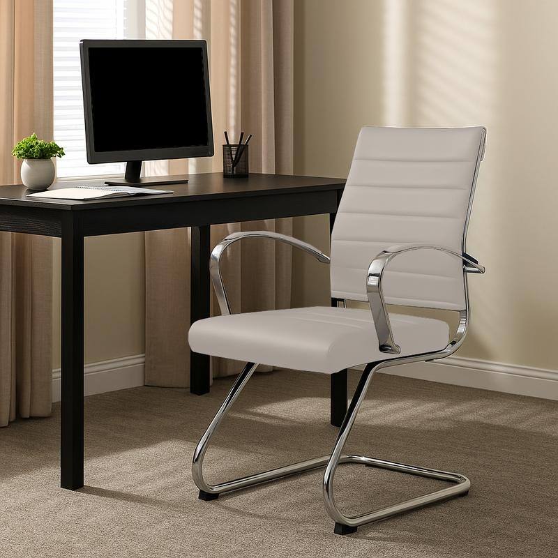 Benmar Series Mid Back Modern Leather Office Executive Desk Chair, Ergonomic Seating with Stainless Steel Sled Base