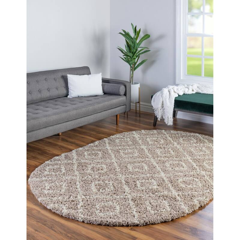 Shag Olido Collection Area Rug - 4'x6' Oval - Light Brown