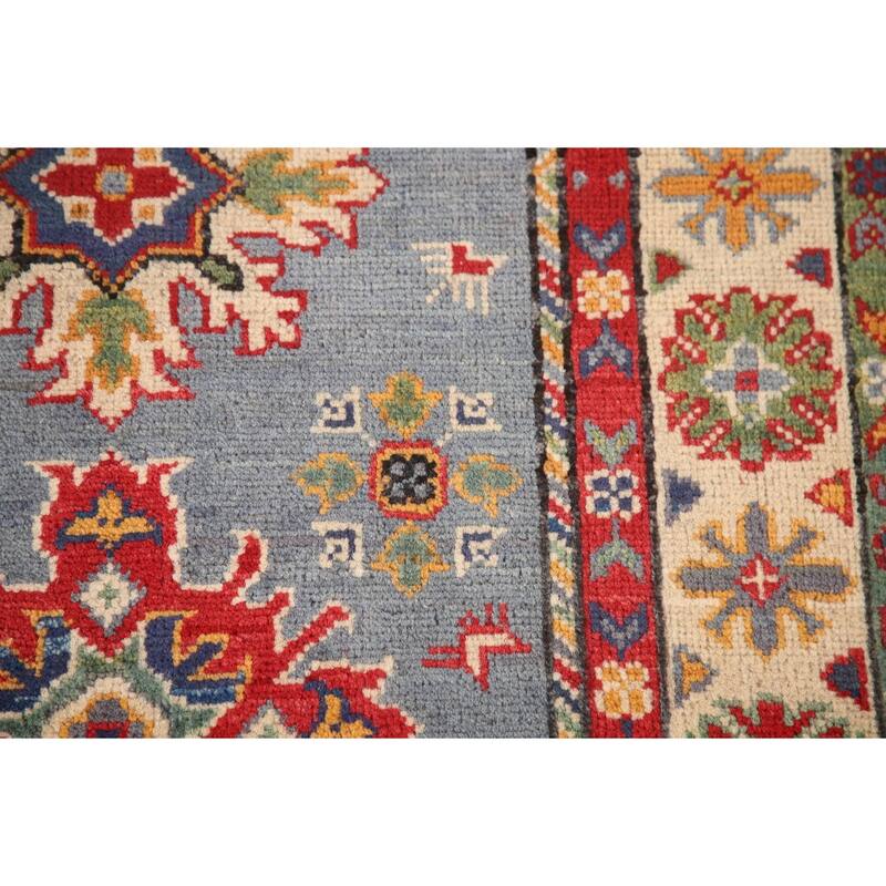 Kazak Oriental Foyer Rug Hand-Knotted Geometric Wool Carpet - 2'9" x 4'1"