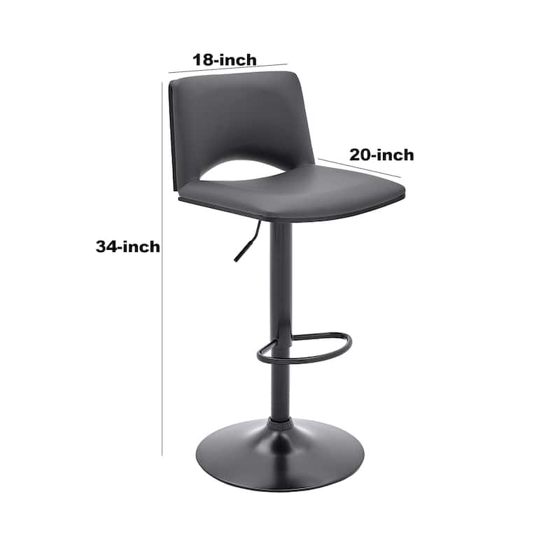 Thierry Adjustable Swivel Gray Faux Leather and Black Metal Bar Stool