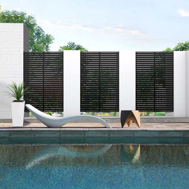 Metal Privacy Screen Wall Decoration Free Standing-6.3 ft. H X 4 ft. W - Louvered - Black
