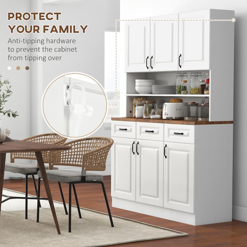 HOMCOM 71" Kitchen Pantry, Freestanding Buffet with Hutch, Farmhouse Microwave Cabinet with Countertop and Adjustable Shelves