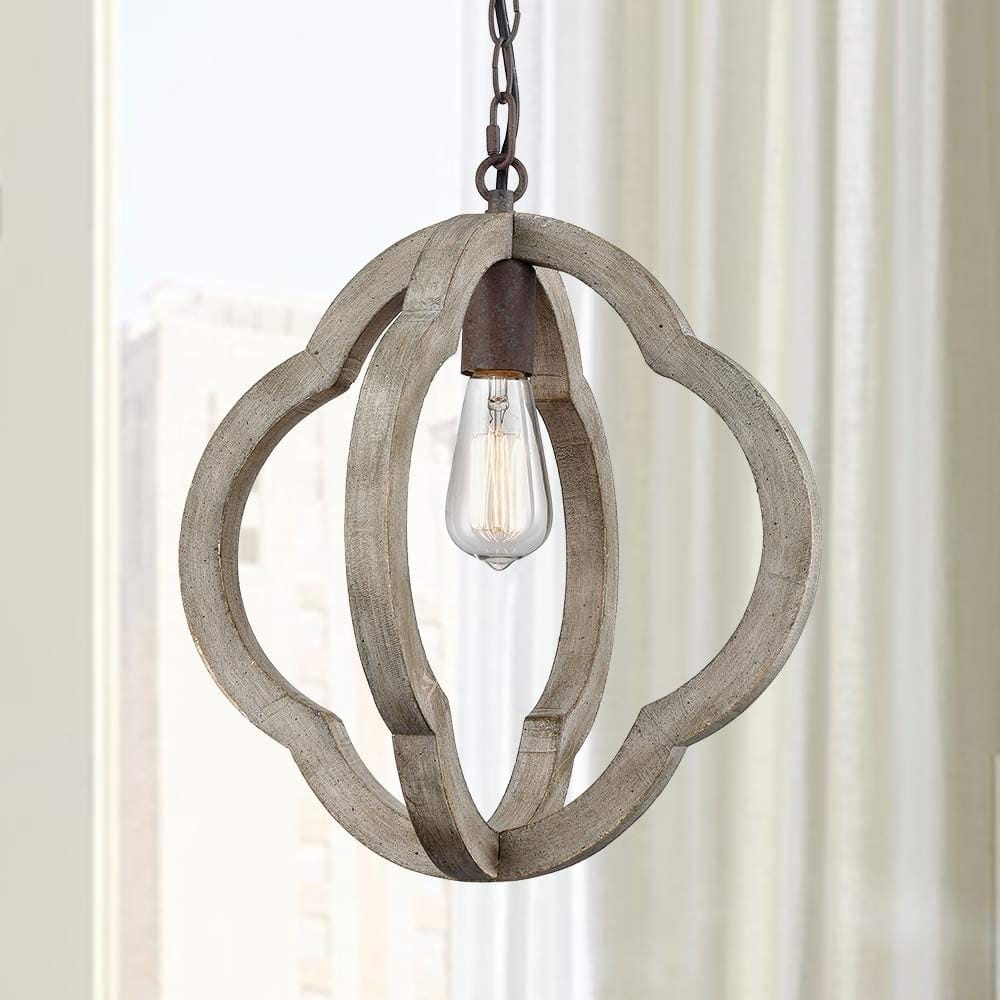 Wisteria Distressed Globe Wooden Pendant 1 Light Farmhouse Fixture - Distressed Grey Wood