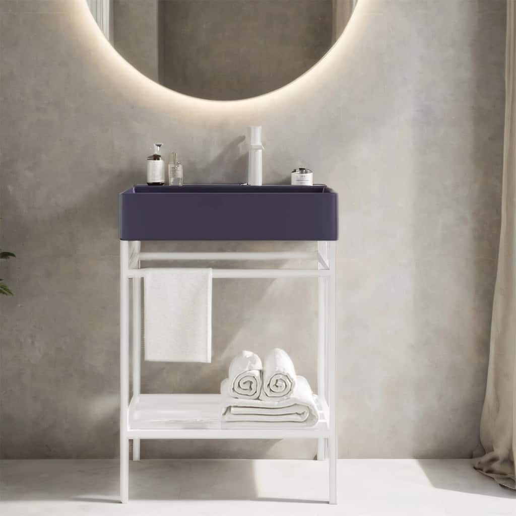 24" Bathroom Vanity Set with Ceramic Basin and Metal Leg (No Faucet)