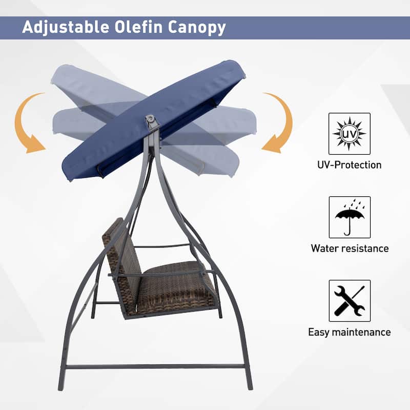 Aoodor 3-Seat Outdoor Rattan Patio Swing with Adjustable Canopy - Stylish Comfort for Your Porch, Garden, and Yard