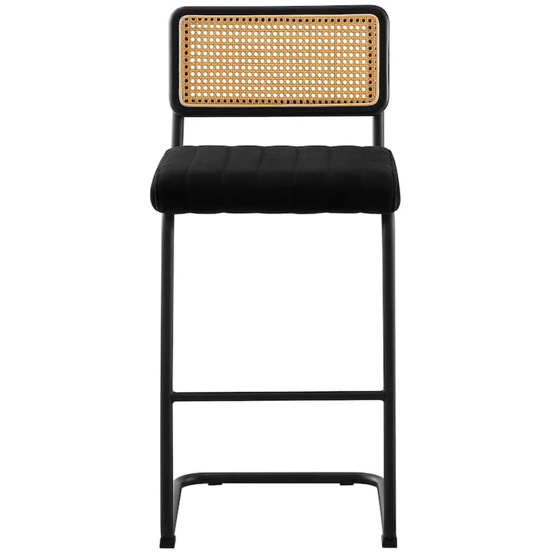 Velvet Upholstered Rattan Counter/Bar Stools, Set of 2/3