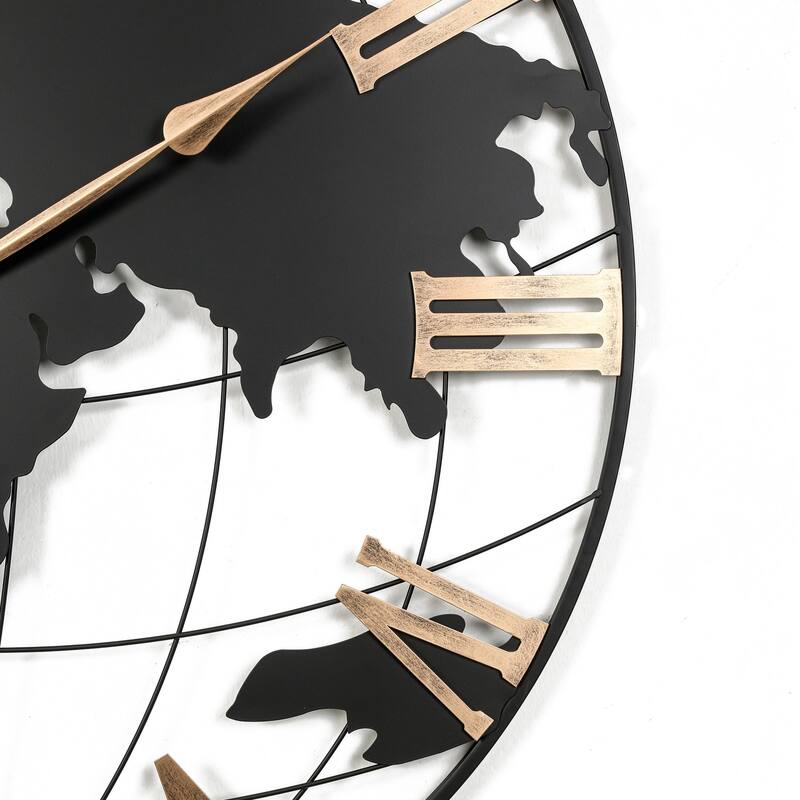 36" Round Metal World Map Wall Clock