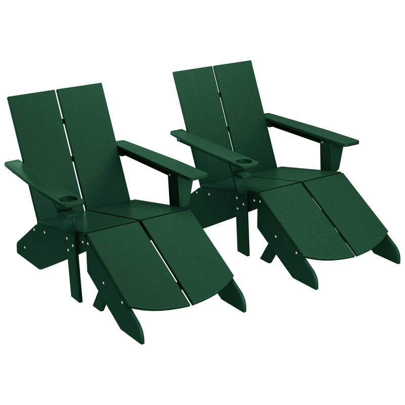 Coastin Modern Poly Adirondack Chair With Ottoman (Set of 2) - Dark Green