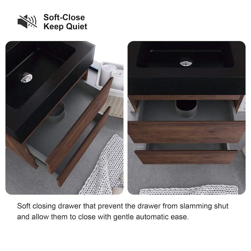 Floating Bathroom Vanity with Black Solid Surface Top