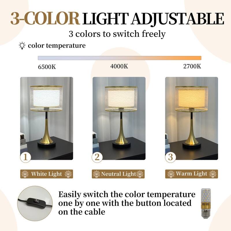Antique Brass Glassic bedside Table Lamp Adjustable 3 Lighting Colors with Bulb