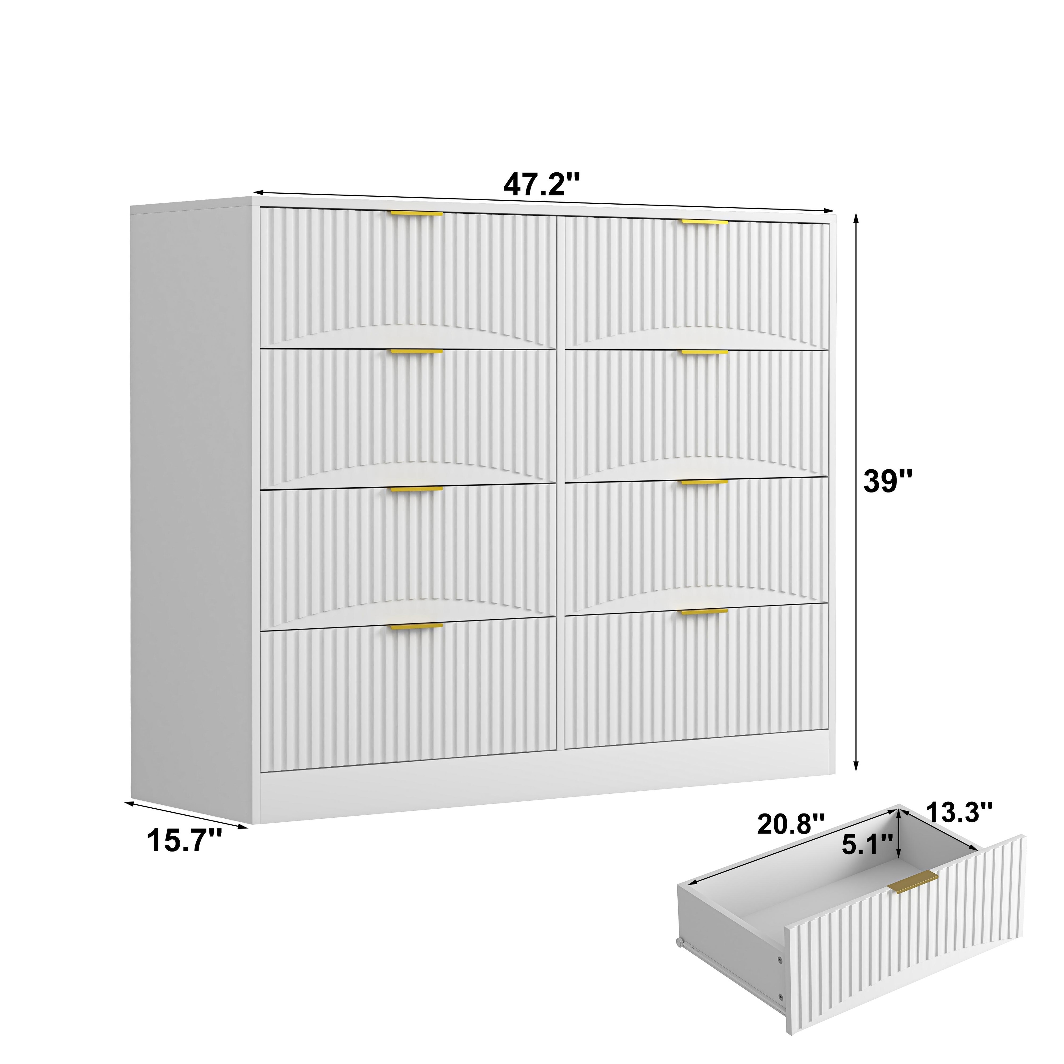 Modern Eight-Drawer Wood Dresser With Gold Metal Handles, Organizer For Multiple Rooms