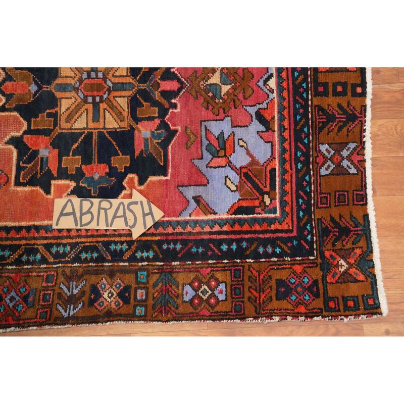 Hand Knotted Oriental 100% Wool Carpet Traditional Geometric Oranges & Rust Heriz Runner Rug - 9' 11'' X 3' 5''