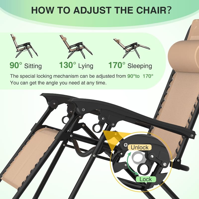 Zero Gravity Chairs Set of 2, Zero Gravity Lounge Chair, Reclining Patio Chairs Folding Recliner for Indoor and Outdoor