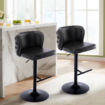 Modern Upholstered Swivel Adjusatble Height Leather Barstools Set of 2