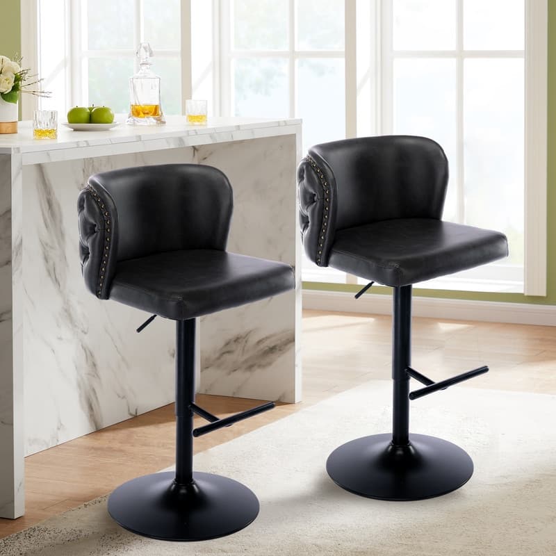Modern Upholstered Swivel Adjusatble Height Leather Barstools Set of 2
