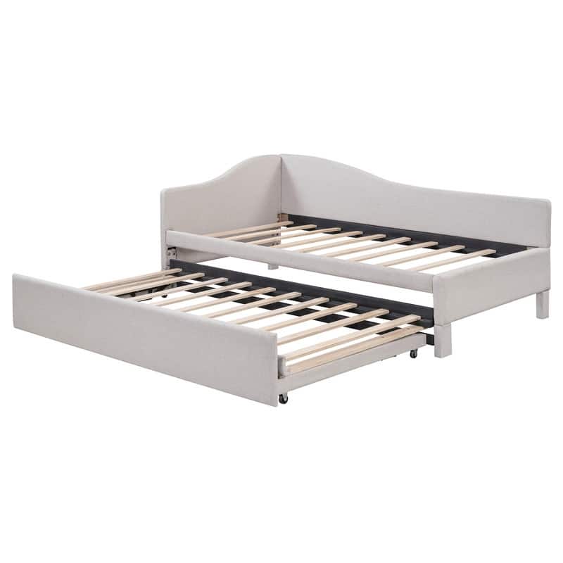 Twin-Size L-Shaped Upholstered Daybed With Pop-Up Trundle