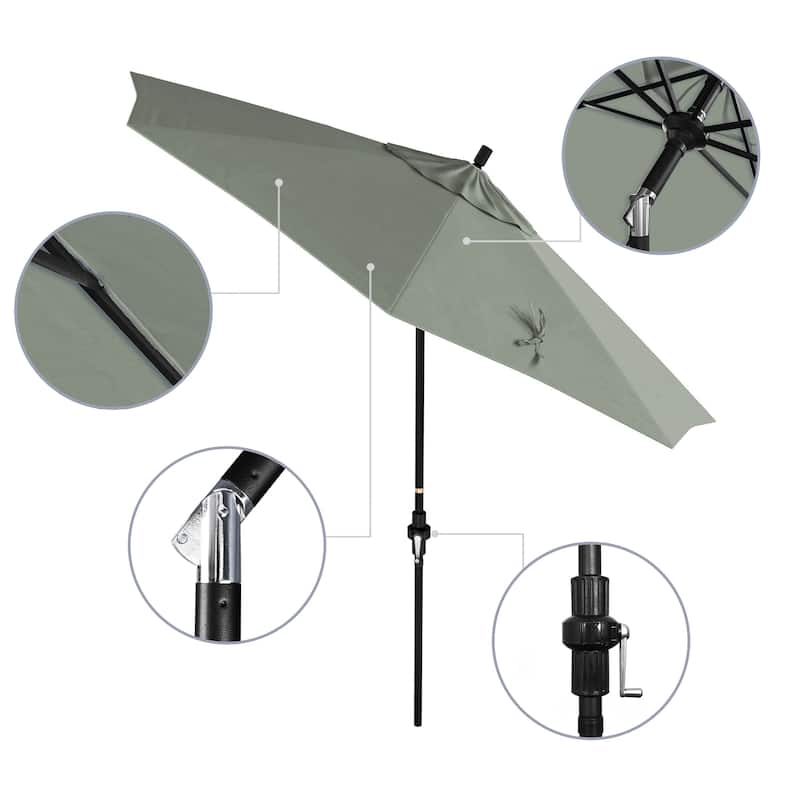 California Umbrella 9' Rd Golden State Series Patio Umbrella Black Aluminum Frame Crank Lift Collar Tilt Sunbrella Cilantro
