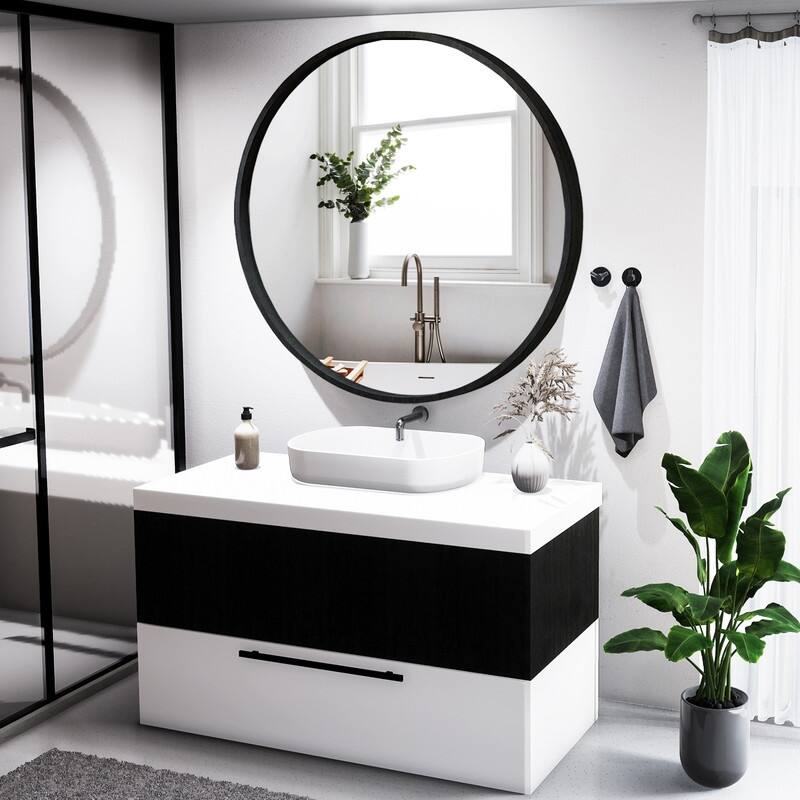 Classic Wooden Frame Farmhouse Round Wall Mirror