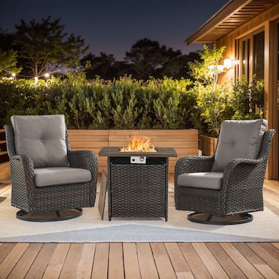 Pocassy 3 Pieces Fire Pit Table with Swivel Gilder Chairs