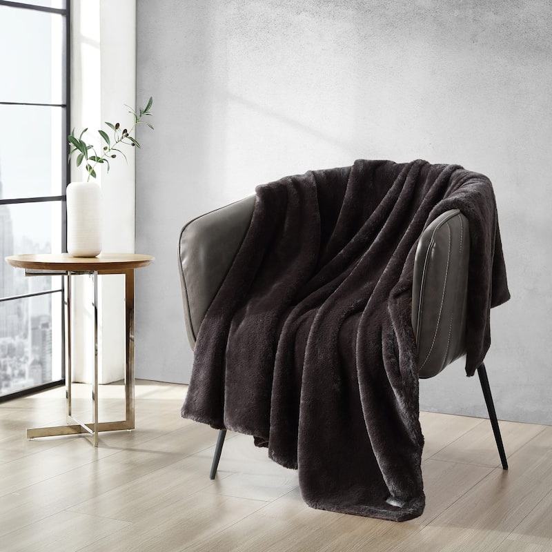 Kenneth Cole Faux Fur Solid Throw Blankets - Brown