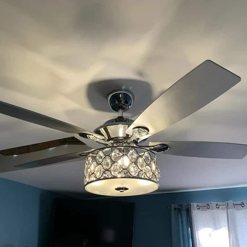 52" Indoor Crystal Chandelier Ceiling Fan With Light and Remote Control in Chrome - 52 in. D X 52 in. L X 52 in. W X 19.3 in. H - Chrome