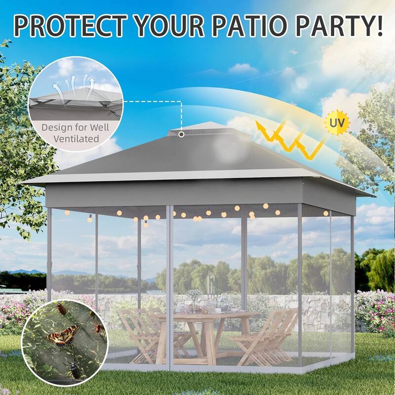Bezseller 11' x 11' Pop -up Gazebo Tent with Mosquito Netting, Outoor Canopy Tent for Patio Garden Backyard Party