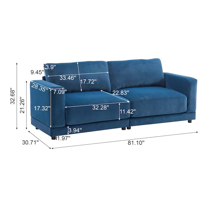81'' Navy Blue Modern Square Arm Sofa with Velvet Upholstery