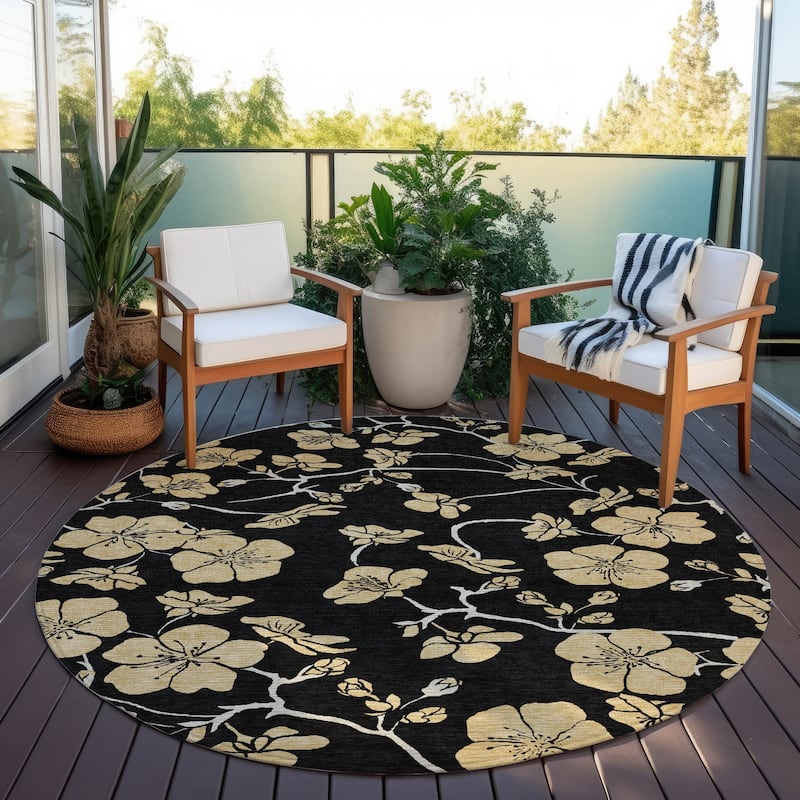 Machine Washable Indoor/ Outdoor Floral Zen Chantille Rug