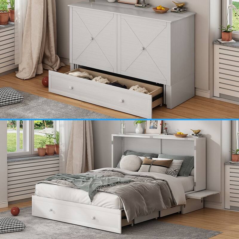 Mixoy Murphy Bed,Cube Cabinet Chest Bed with Charging Station
