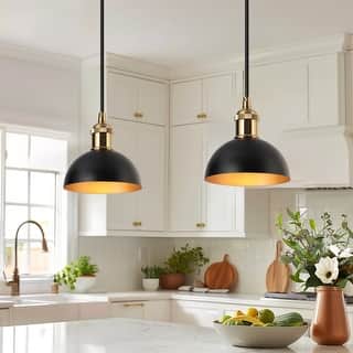 Modern Farmhouse 1-Light Metal Pendant Light Fixture Black Gold Kitchen Island Light for Dining Room - 6" D x 3'' H