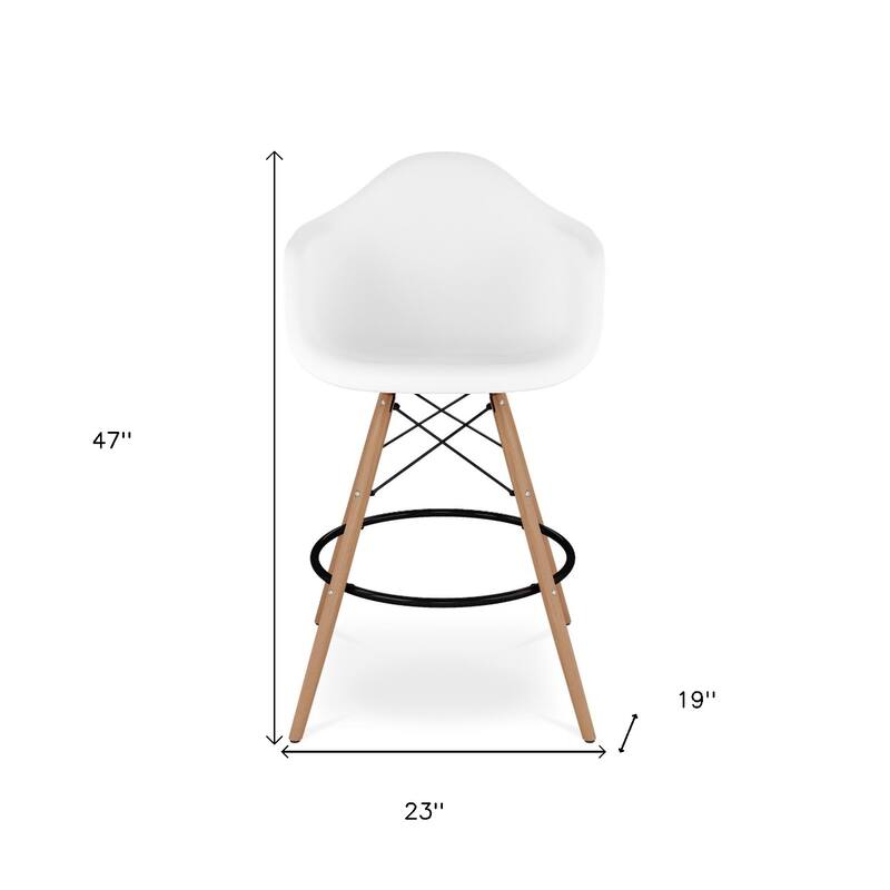 Wood Plastic Bucket Seat Counter Height Chair with Arms and Footrest - 19” x 23” x 47” (D x W x H)