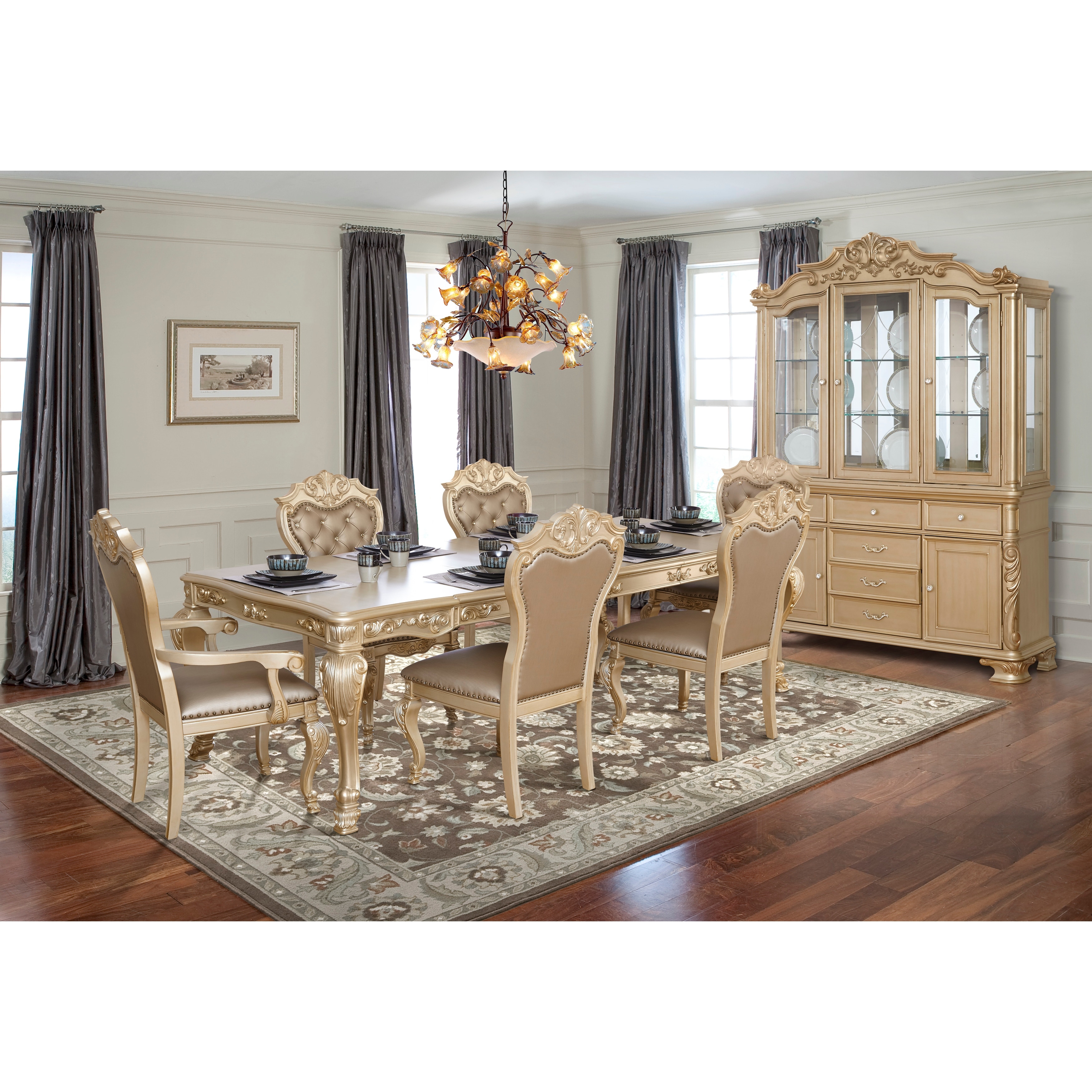 Miranda Collection Gold Finish Pedestal Dining Set