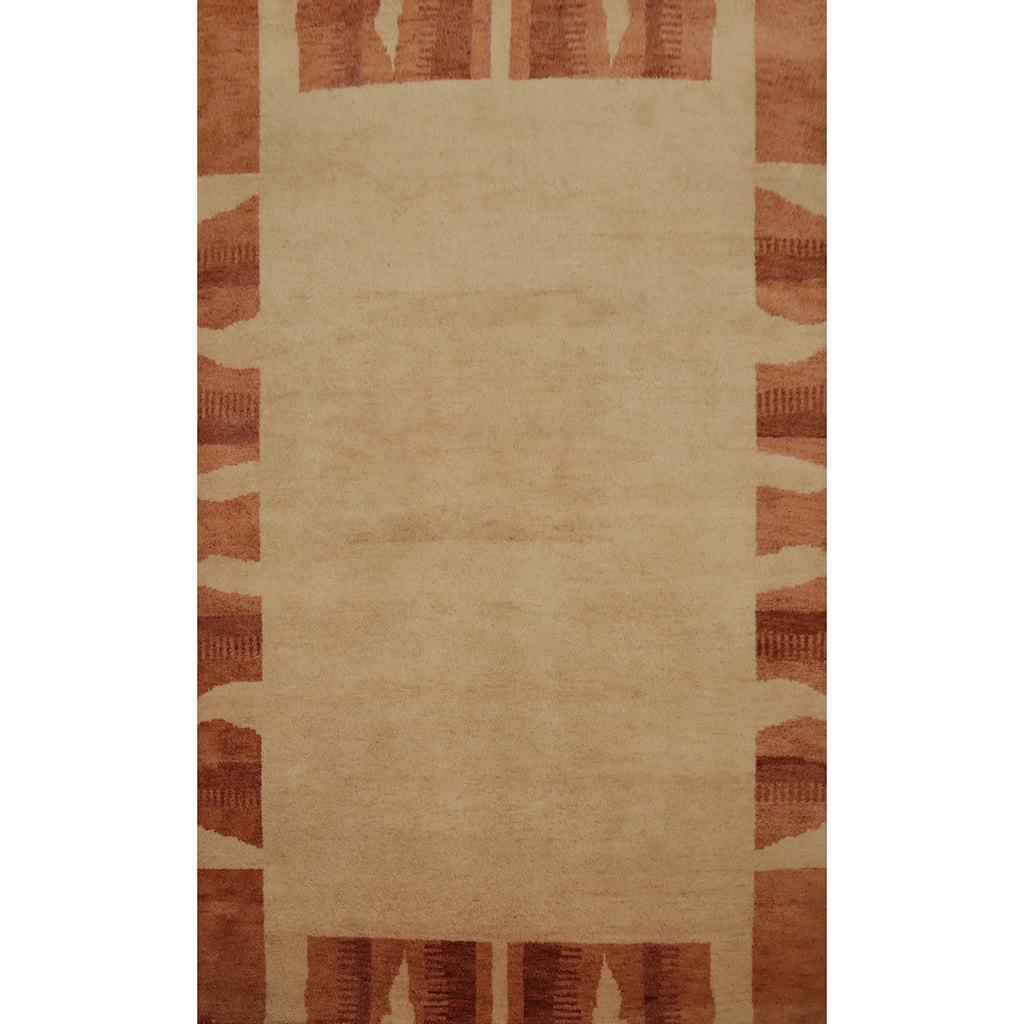 Hand Knotted Oriental 100% Wool Carpet Modern Bordered Brown Gabbeh Area Rug - 7' 9'' X 5' 7''
