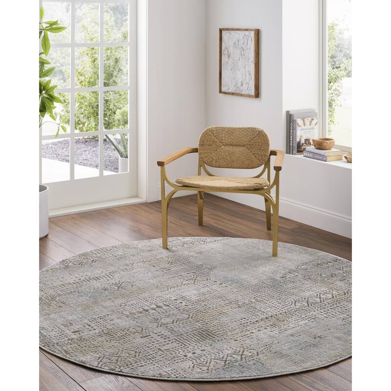Livabliss Brunswick Rustic Moroccan Area Rug - Grey/Brown - 7' 10" x 7' 10" Round