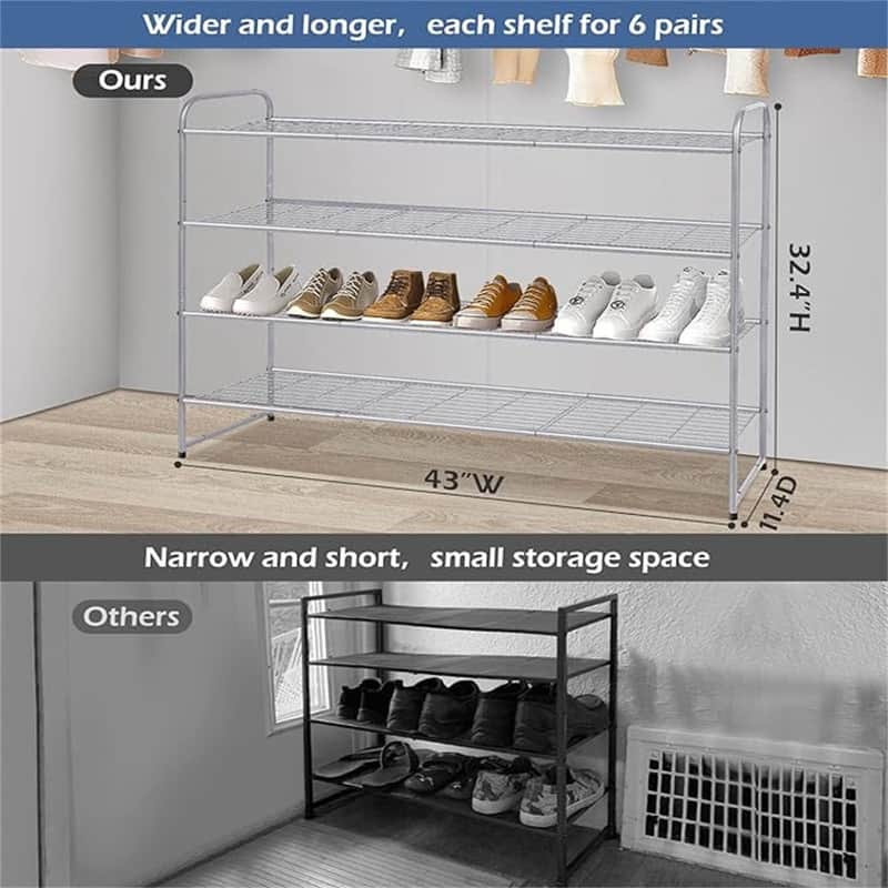 4-Tier Long Shoe Rack - 11.4"D x 43"W x 32.4"H