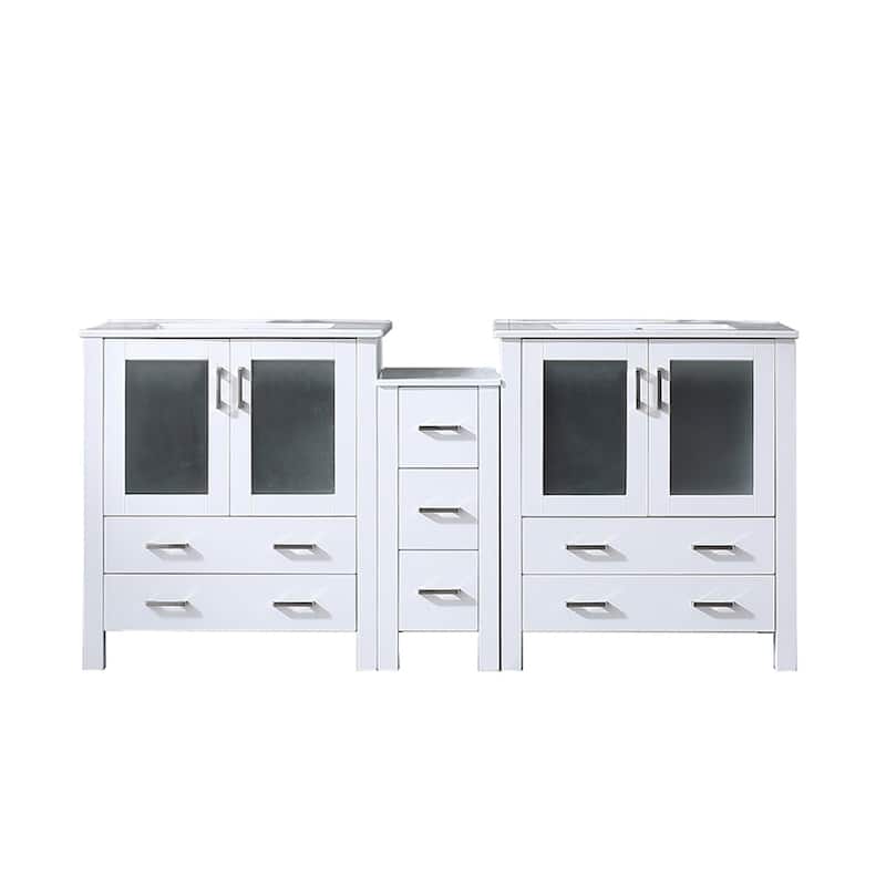 Volez Double Bath Vanity with Side Cabinet and White Ceramic Top - 72 - White