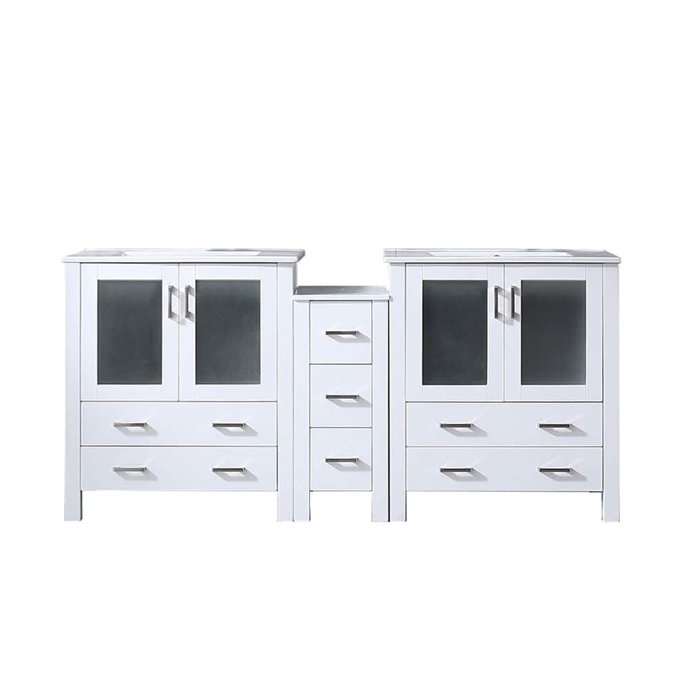 Volez Double Bath Vanity with Side Cabinet and White Ceramic Top