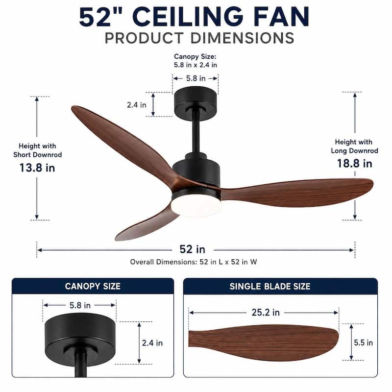 Airsurfer 52 in LED Ceiling Fan with Light, 3 Blades, Remote Control, 6 Speeds
