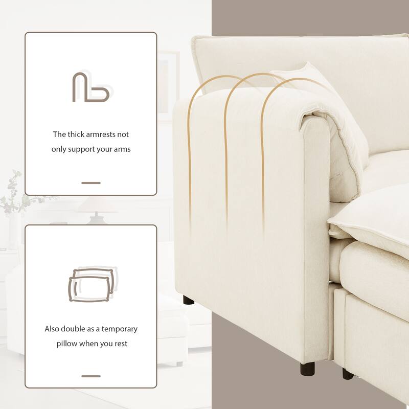 Roomfitters 136" Chenille Sectional Sofa, U Shaped Cloud Couch with Deep Wide Seat, 6 Seat Sofa with Ottoman