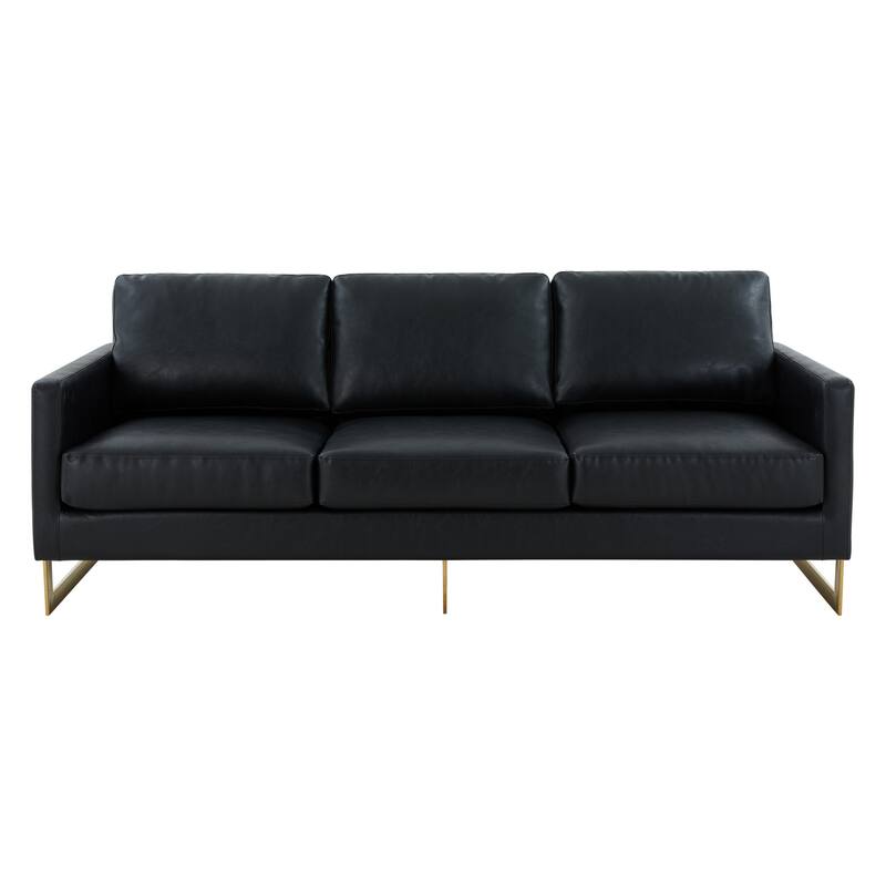 LeisureMod Lincoln Modern Upholstered Leather Sofa with Gold Frame - 83"
