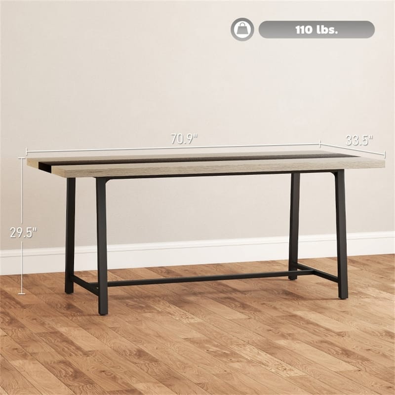 MDF Top and Steel Legs 8 Seater Dining Table Melamine finish - 70.9" W x 33.5" D x 29.5" H